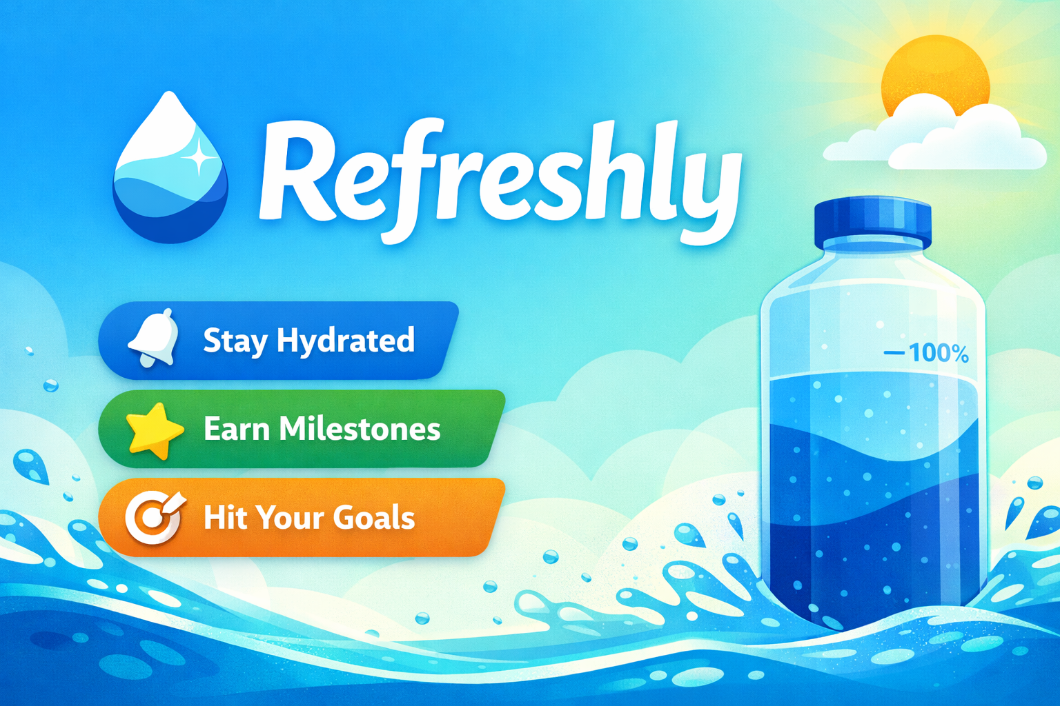 Refreshly banner featuring app branding and small-win habit building